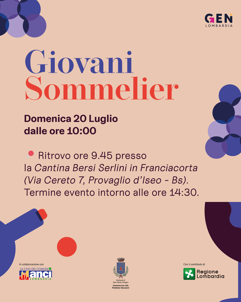 Corso degustazione vini con visita in cantina per giovani 18-34 anni il 20/07 presso la Cantina Bersi Serlini in Franciacorta